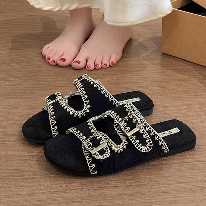 

Fashion Flats Women Slippers Fashion Dress Shoes Designer New Summer Woman s Sandals 2025 Casual Cozy Slides Brand Sandalias De Mujer 35 чёрный