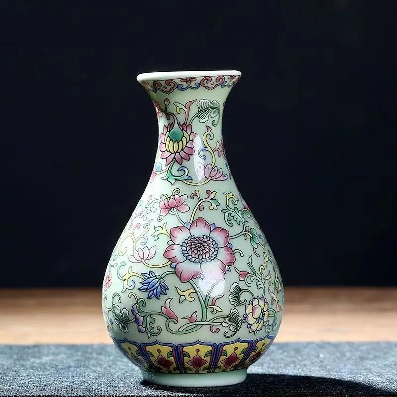 Enamel Flower Vase Decoration New Chinese Retro TV Cabinet Decoration Ceramic Minimalist Chinese Flower Arrangement Vase ZF517