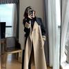 Hepburn-Stil Langer Wollmantel Für Damen Farbblock Revers Lässig Trenchcoat