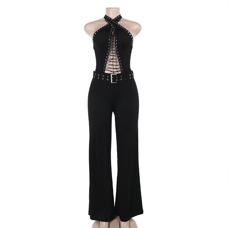 

Western Style Women clothes Temperament Slim fit Nightclub Lace-up Sexy Jumpsuit Women s Sexy Jumpsuit Girl Black L
