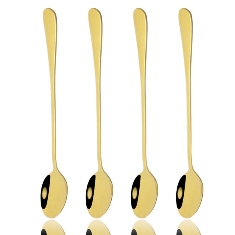 

4 шт. многоразовые ложки для мороженого с длинной ручкой из нержавеющей стали, красочные столовые приборы, чайная ложка, столовые приборы, столовые приборы, ложка для сока, кофе, столовое серебро золотой