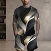 Men Plus Size Colorful Printed Round Neck Short Sleeve T Shirt Drawstring Pocket Shorts Two Piece Set