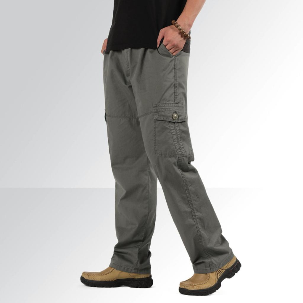 Herremote Cargobukser Casual Løse Plus Size Elastisk Midje Lomme Søm Bukser Mann Rett Ben Baggy Utendørs Bukse