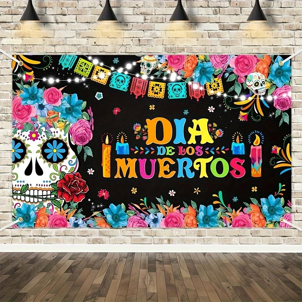 1 Vivid Grim Reaper Party Banner - Colorful Skull and Floral Design 150X100