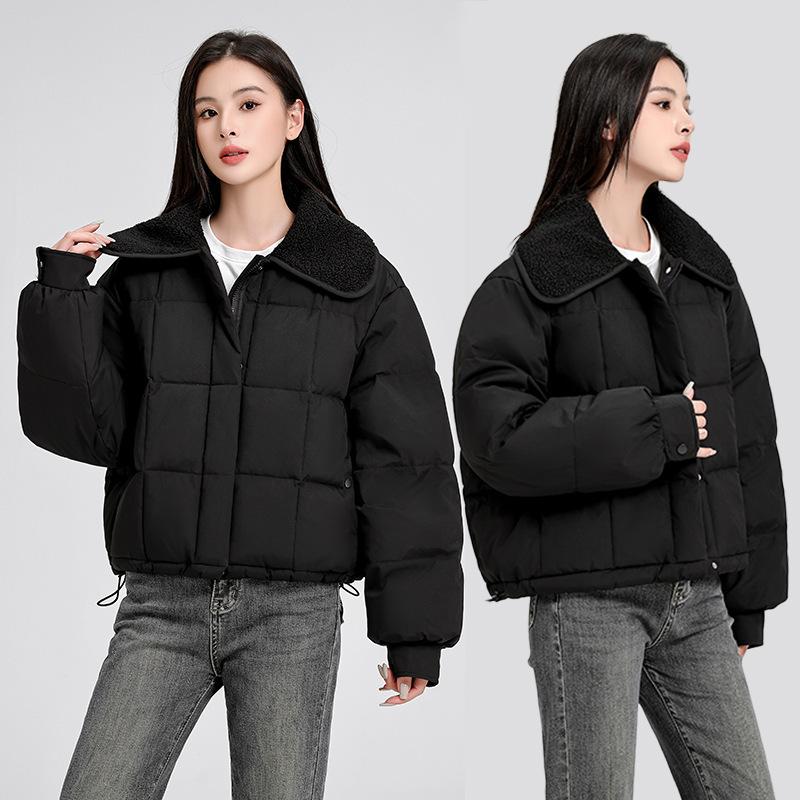 

Down padded clothes women s winter clothes small padded jackets knitted doll collar short padded jackets M чёрный
