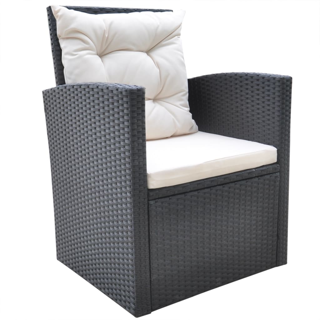 vidaXL 6-tlg. Garten-Essgruppe mit Kissen Poly Rattan Schwarz