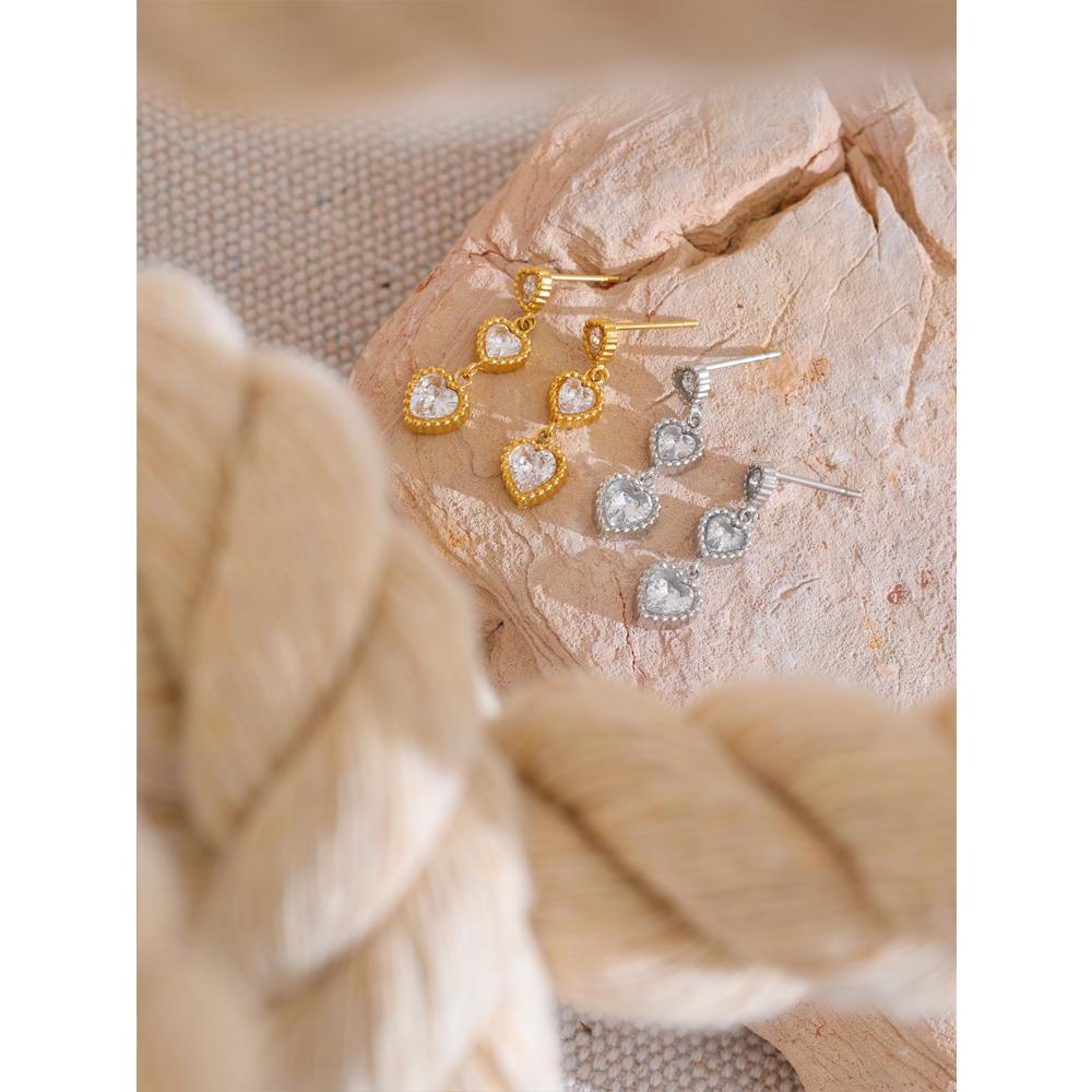 Yhpup Waterdicht Klein Delicaat Glanzend Zirkonia Hart Liefde Druppel Oorbellen Hoge Kwaliteit Roestvrij Staal Bling Dagelijkse Sieraden