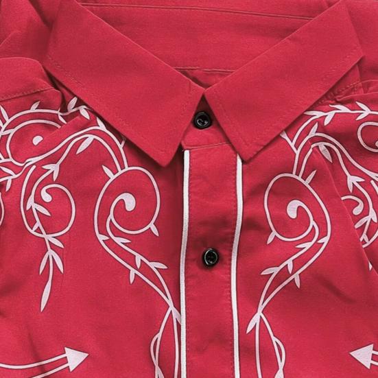 Men Western Cowboy Shirt Lapel Collar Single-breasted Long Sleeve Embroidery Slim Fit