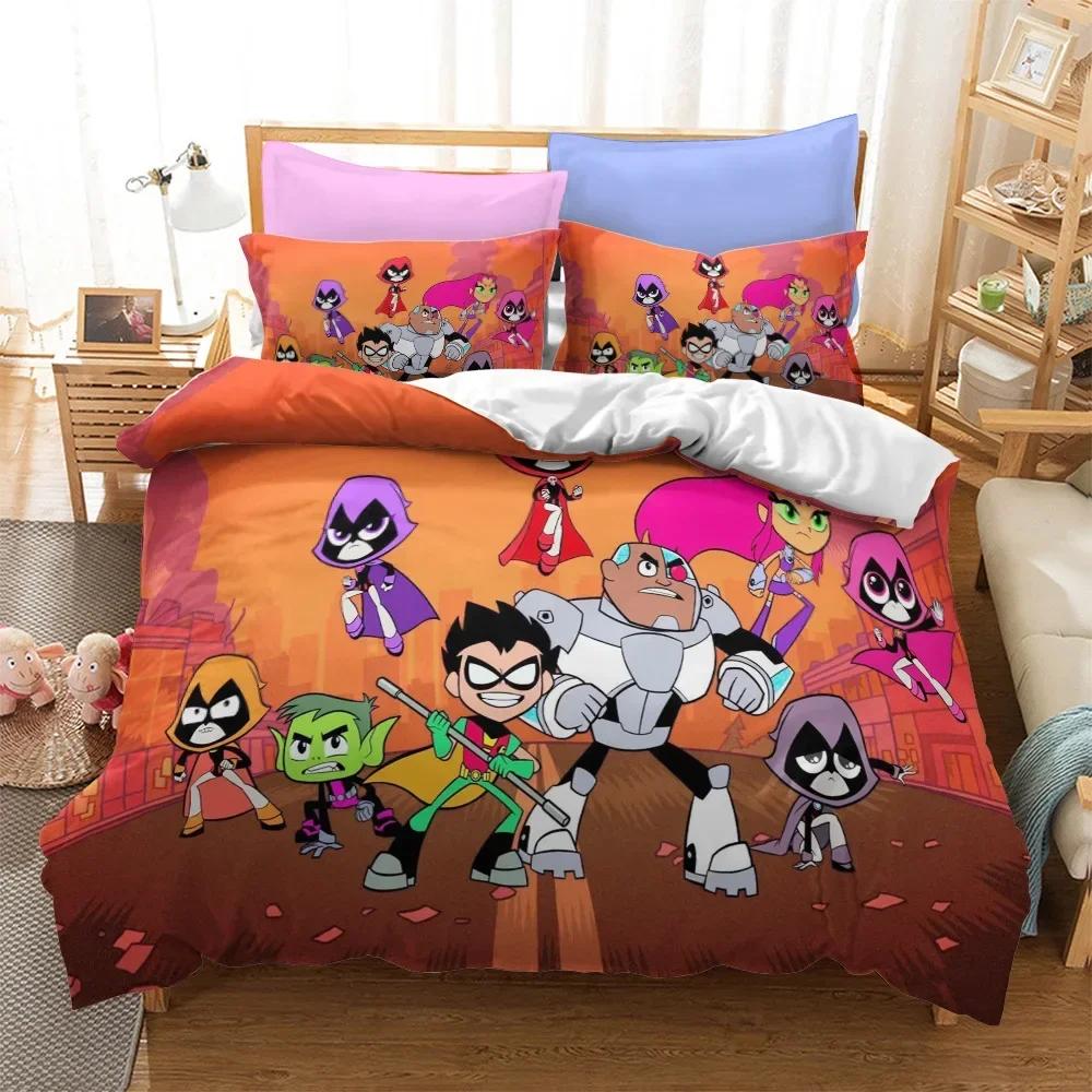 Cartoon Teen Titans Go Comfortable Duvet Quilt Cover Pillowcase Bedding Set Children Bedroom Decoration Home Textile