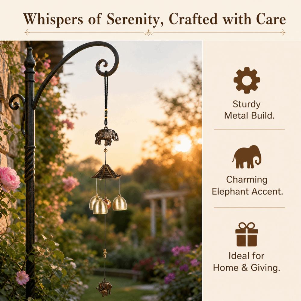 Elephant Metal Elephant Wind Chimes Gold Window Hanging Wind Chimes Indoor Room Styling