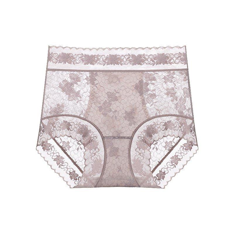 Ladies Summer Lace Camellia 10A Antibacterial Mulberry Silk Extended Crotch Ice Silk High Waist Belly Triangle Briefs