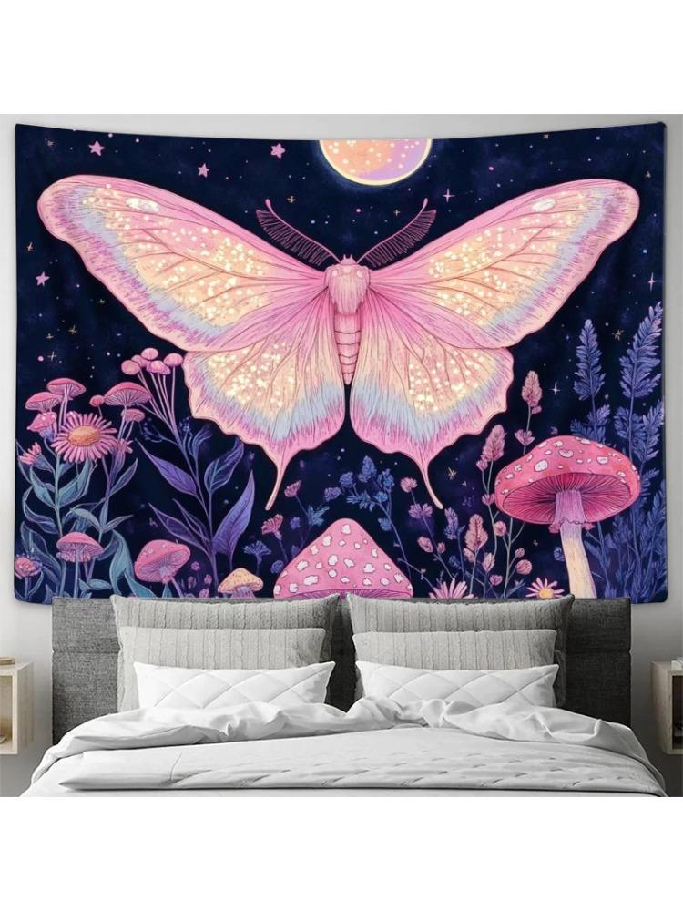 Dream Butterfly Garden Tapestry  Large Pink Butterfly Wall Decor 74x94cm(29x37in)