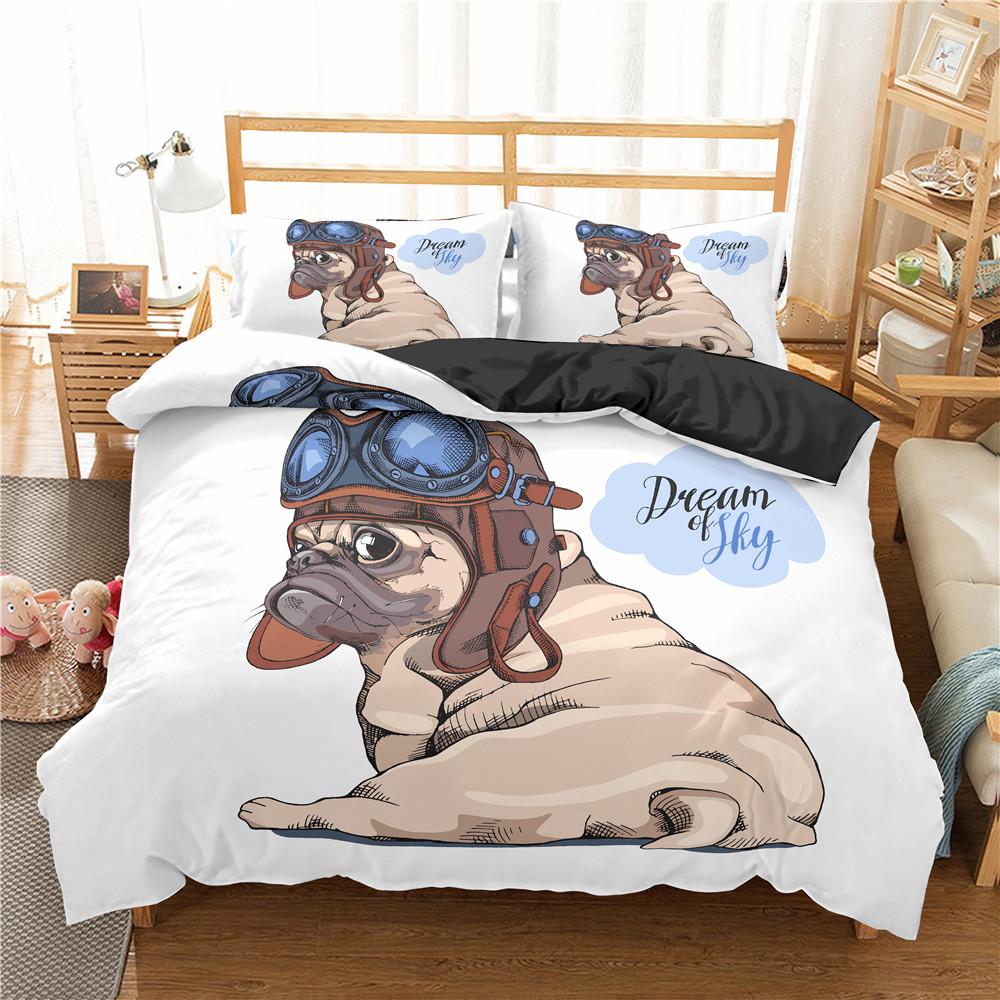 Cartoon Pug Dog Bedding Set Lovely Home Pet Puppy Pattern Duvet Cover King Queen Size Cute Animal Theme Soft Comforter Cover