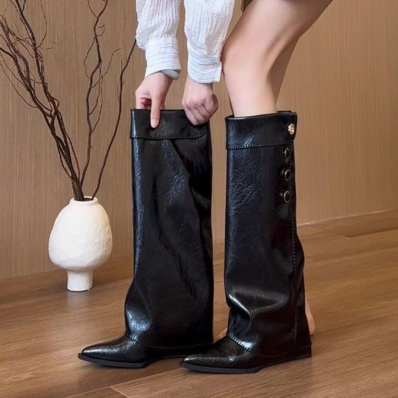 2026 Autumn/Winter New White Women's Pointed Slope Can't Keep Up with Knee High Heels Long Boots