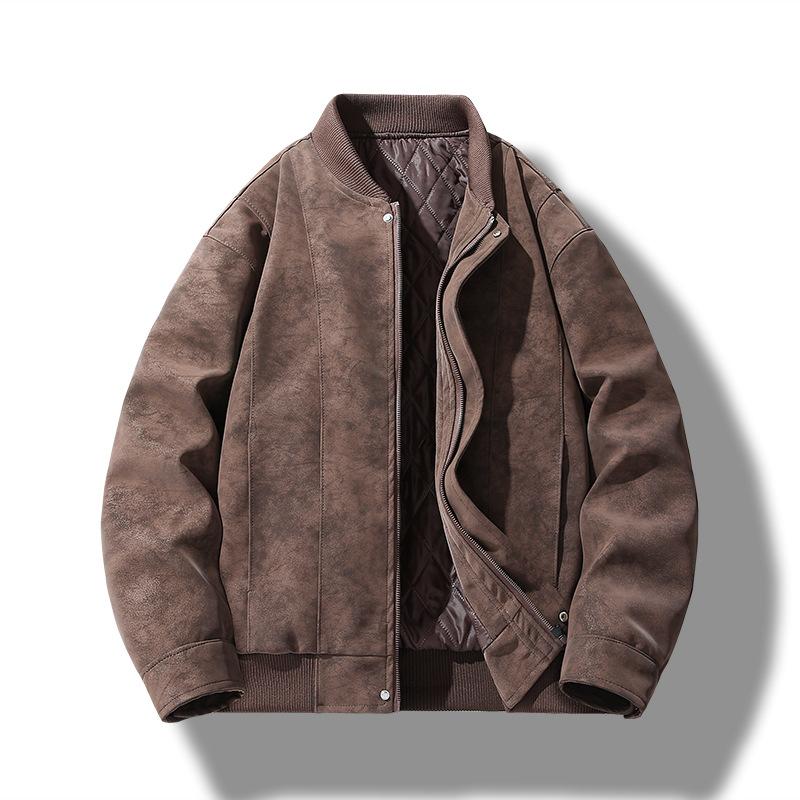 Thickened Cotton Lapel Hong Kong Style Fashion Men's Leather Jacket Youth Jacket Casual Top Jacket