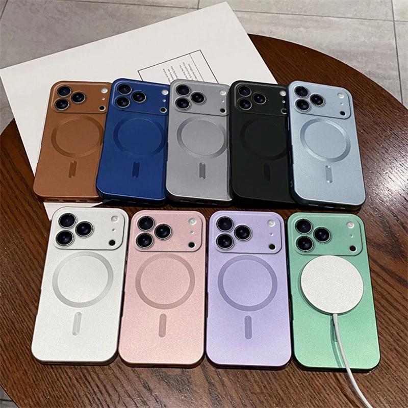 Funda Blanda Magnética Magsafe de Pintura Metálica Para iPhone 17 Pro Max 17 Air 16 E 15 14 Plus 13 12 11 Pro Max Carga Inalámbrica Cubierta Protectora de Lente