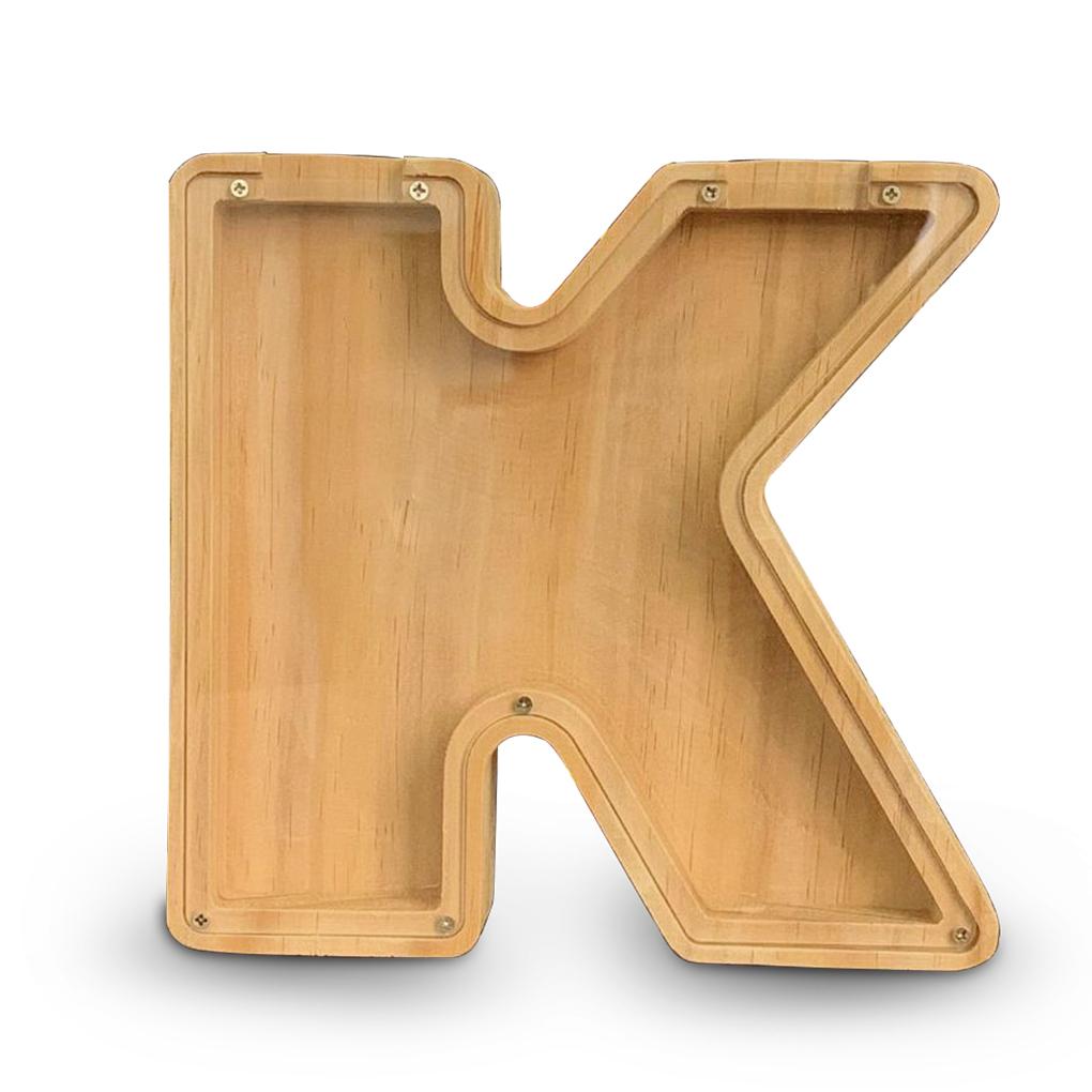 Coin Saving Box Wooden Alphabet Letter Shaped Money Jar with Transparent Window Personal Bank, F