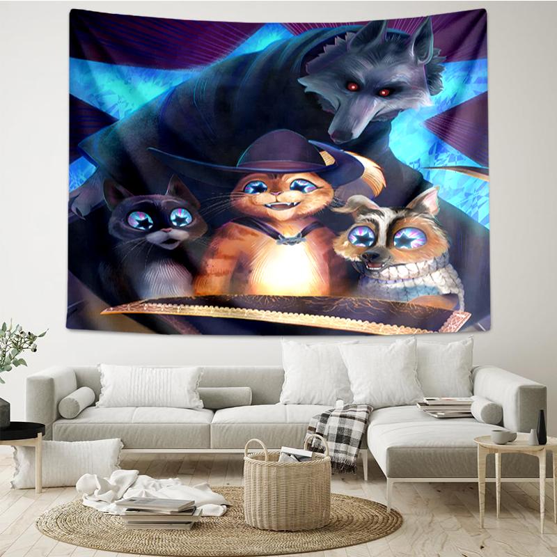 Gestiefelter Kater Druck Wandteppich, Hintergrund, Einfache Montage, Ideal für Schlafzimmer, Büro & Wohnzimmer, mit Ästhetischer Wanddekoration.