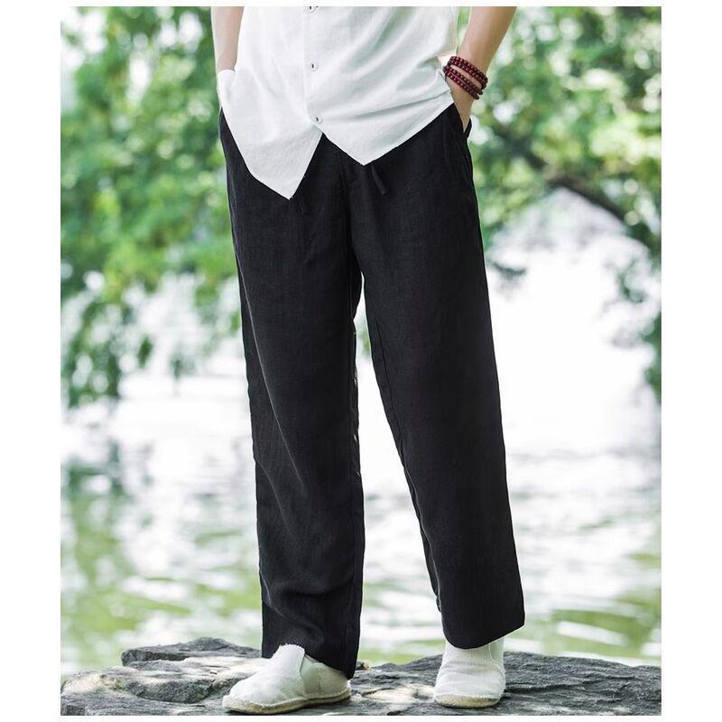 

Мужские летние льняные брюки свободного кроя в китайском стиле 2XL чёрный