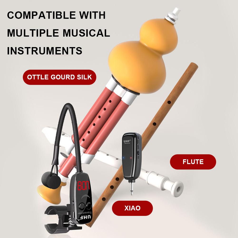 UHF Wireless Instruments Microphone Clip on Wireless Receiver and Transmitter Musical Instrument Microphone for Flute Clarinet