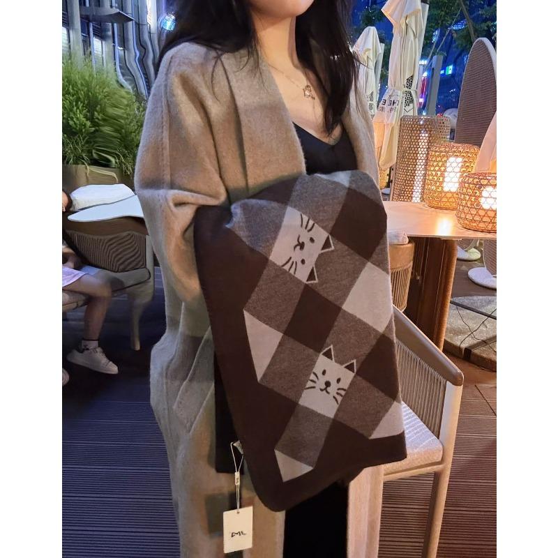 Women S Cute Cat Pattern Winter Warm Fashion Scarf For Couples
