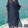Women's Beach Blouse Summer Women's New V-neck Loose Casual Dress Split-ended Floor Mopping Dress Women