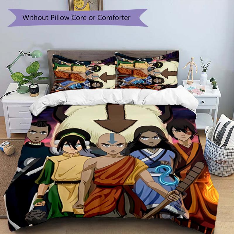 3pcs Avatar The Last Airbender Pattern Bedding Set Duvet Cover Set Includes Duvet Cover &pillowcases, Perfect All Season Bedroom Decoration & Gift