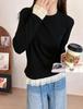 Spring 2025 Versatile Lace Patchwork Long Sleeve Knit T-Shirt