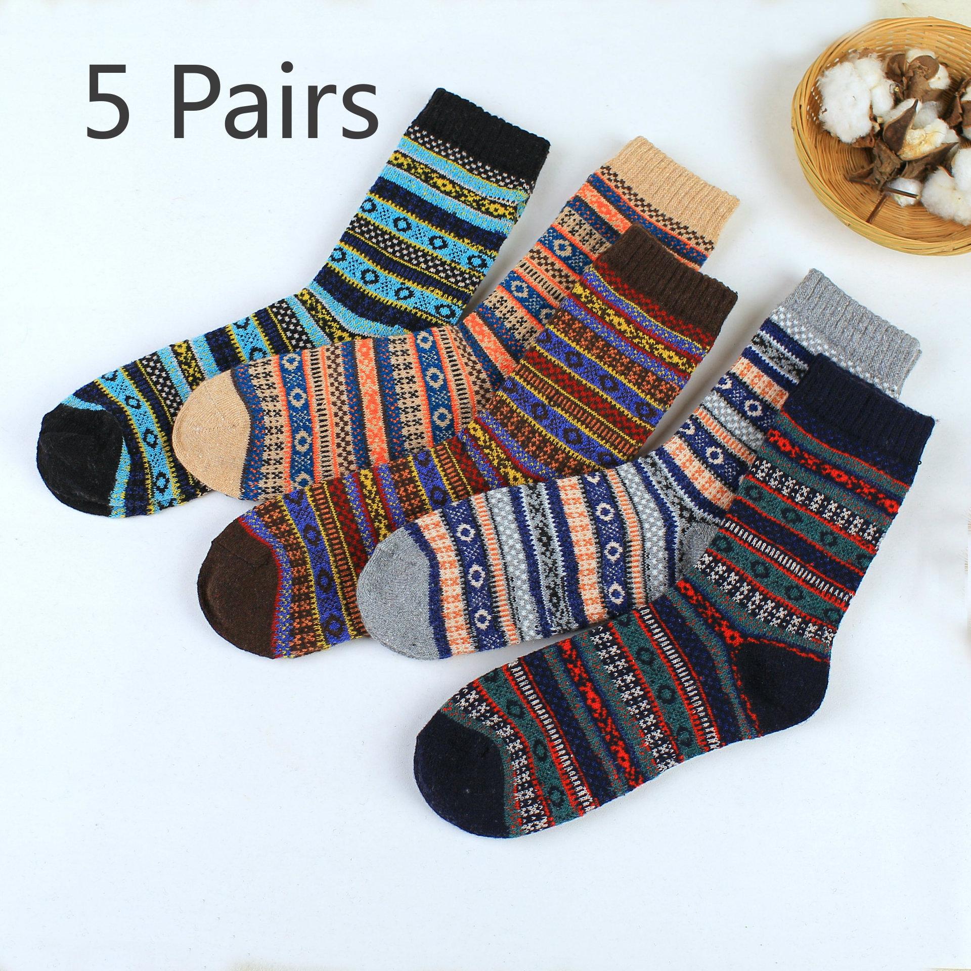 

5 пар мужских носков из кроличьей шерсти в зимнем этническом стиле, с утолщенными и теплыми носками в мелкий горошек 5 pairs