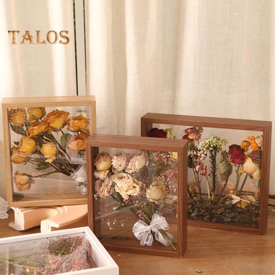 Holz-Fotorahmen, durchsichtiger, doppelseitiger Ausstellungsständer, rustikaler schwebender Bilderrahmen für den Schreibtisch, zur Präsentation getrockneter Blumen, DIY-Bastelarbeiten