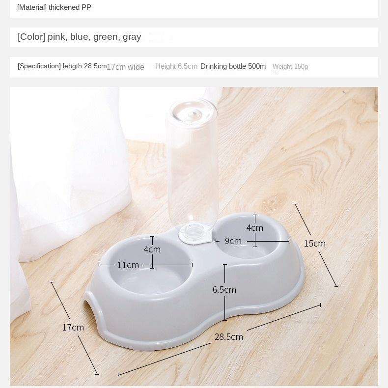 Pet Drinking Bowl Feeder Double Bowl Plastic Automatic Drinking Bottle