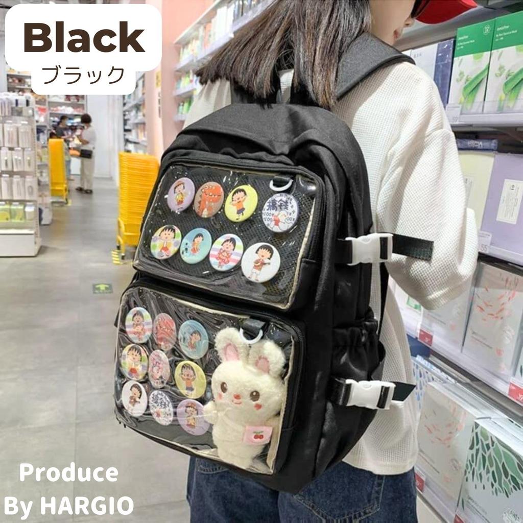 Harugio Ita Bag, Large Capacity Backpack, A4 Size, Transparent, Black, White, Clear, Perfect for Otaku Activities, Cute, Popular, Simple, Perfect for