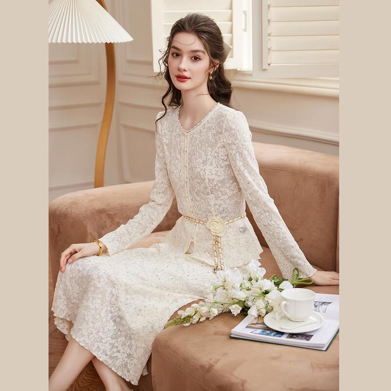 Bailuyu Women's Lace Two-Piece Long Dress Set