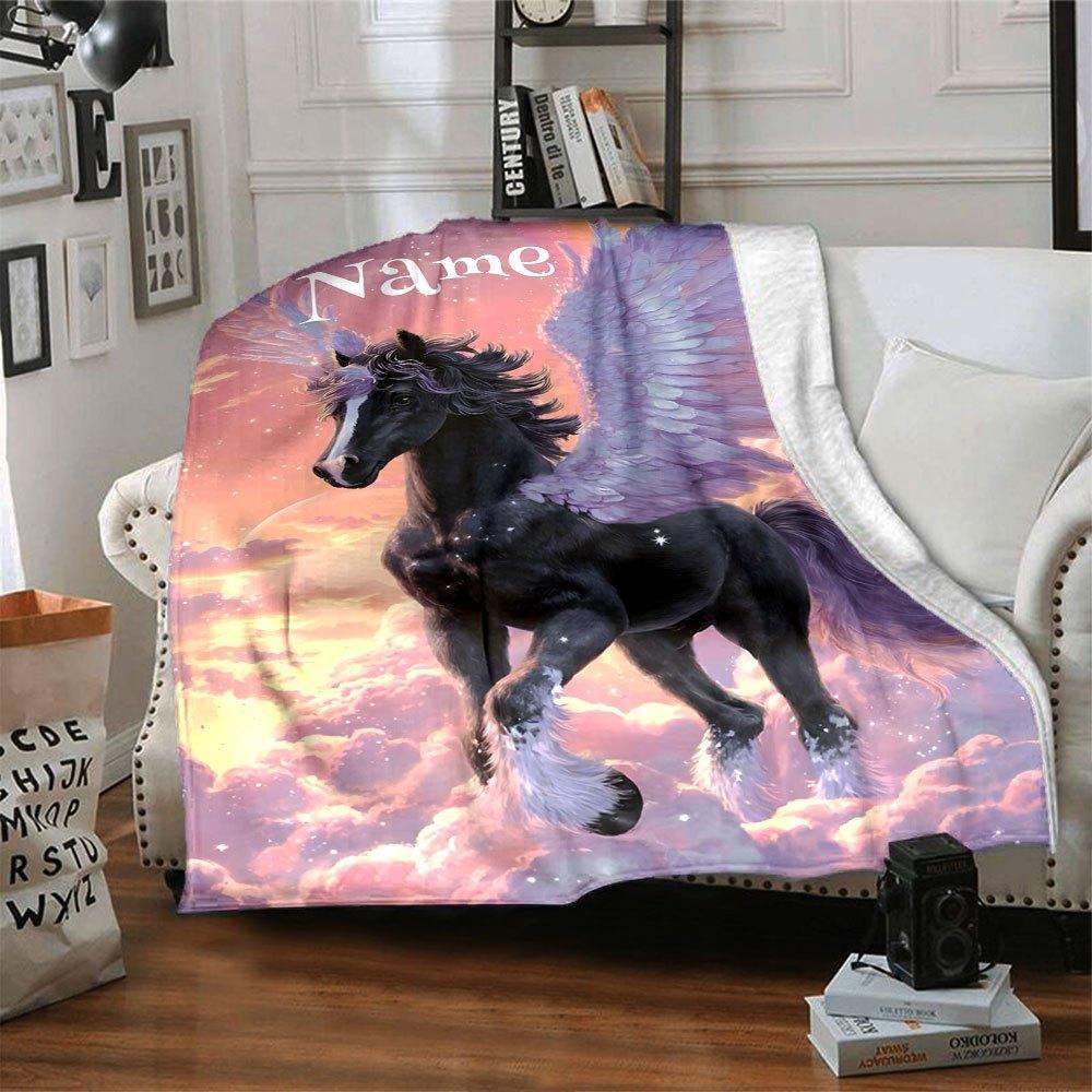 Flying Horse With Wings Name Customize Your Home Blankets Soft Cozy Lightweight Versatile For All Seasons Perfect For Picnics Sofa Office Bed Living