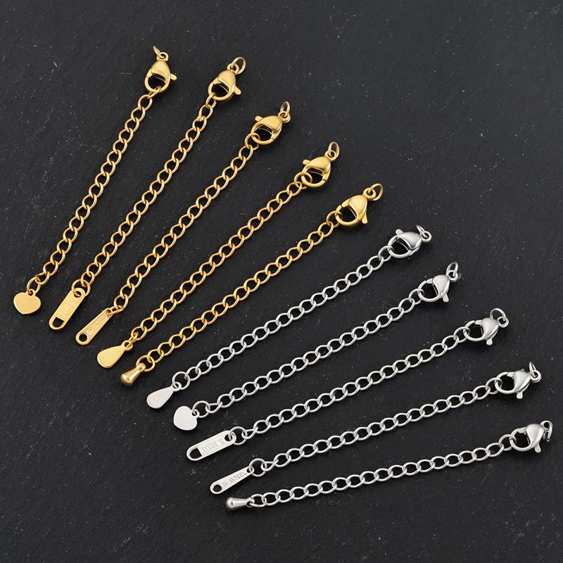 Stainless Steel Extended Chain Water Drop Tail Chain Love Tail Chain Vacuum Furnace Electroplating Necklace Bracelet Diy Jewelry