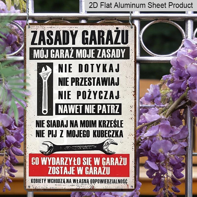 2D Flat Decorative Plaque and Ornament, 1pc Vintage Aluminium Decorative Plaque - Rustic Style Garage Rules Sign with Polish and Wrench Pattern
