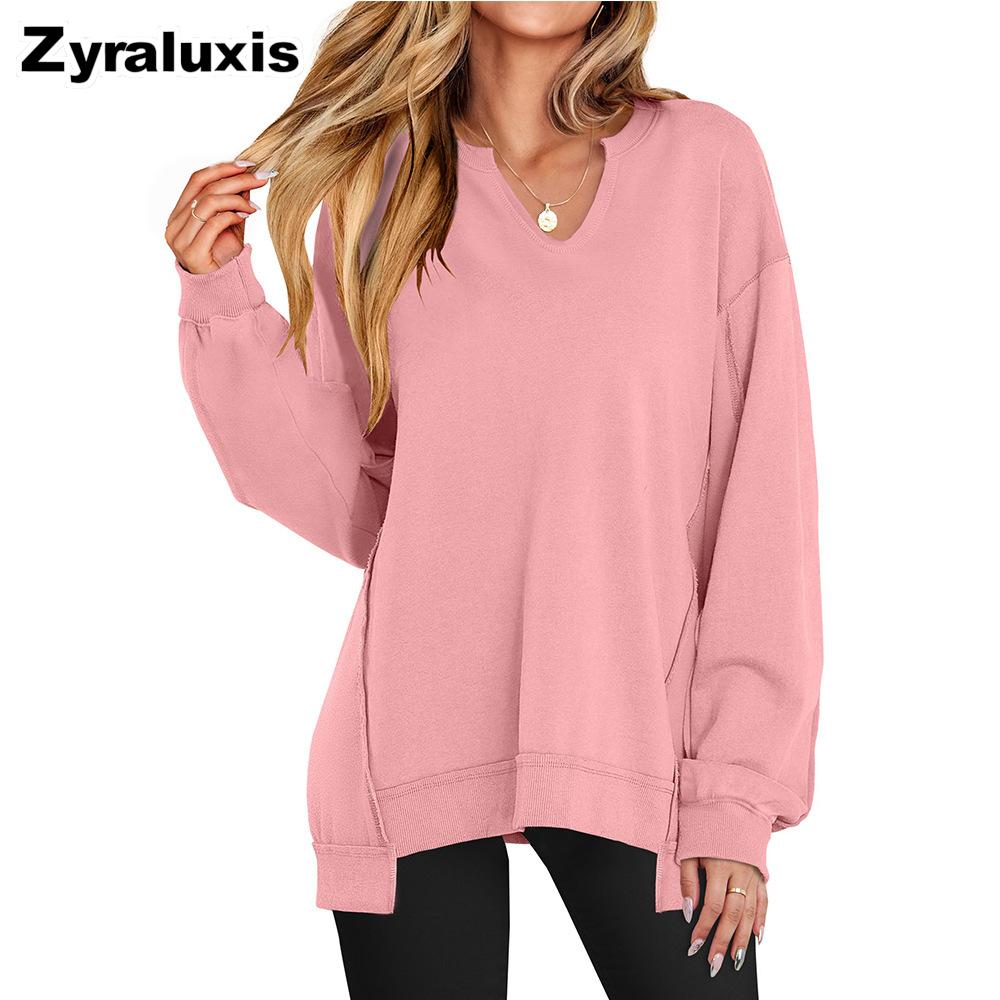 Fall New Arrivals Colorful Striped V-Neck Loose Fit Sweatshirt Women's