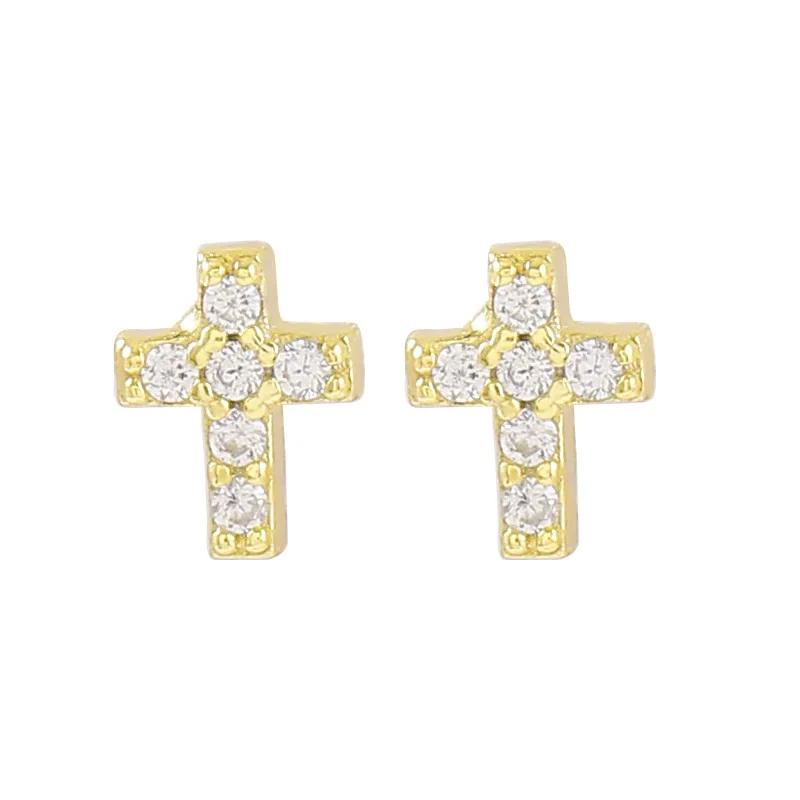 925 Silver Simple Korean Zircon Mini Cross Stud Earrings for Teen Women Daily Life Party Jewelry