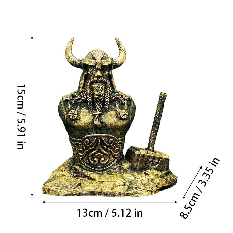 Odin Bust Ornament Resin Retro Bronze Norse Mythology All Father Hammer Statue Handicraft Living Room Study Gift