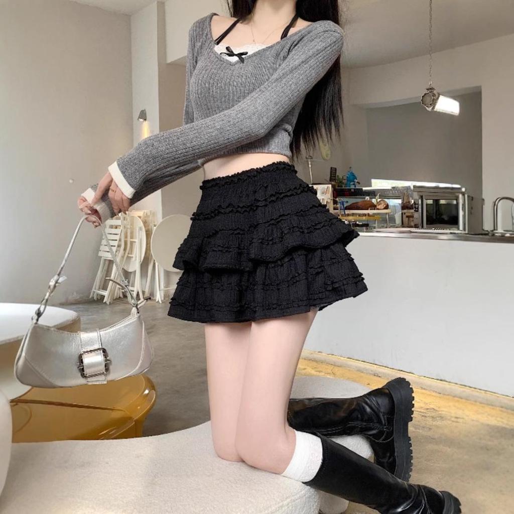Women's Black Puffy High-Waist Ballet Skirt - Summer 2025 Fashion, Anti-Exposure