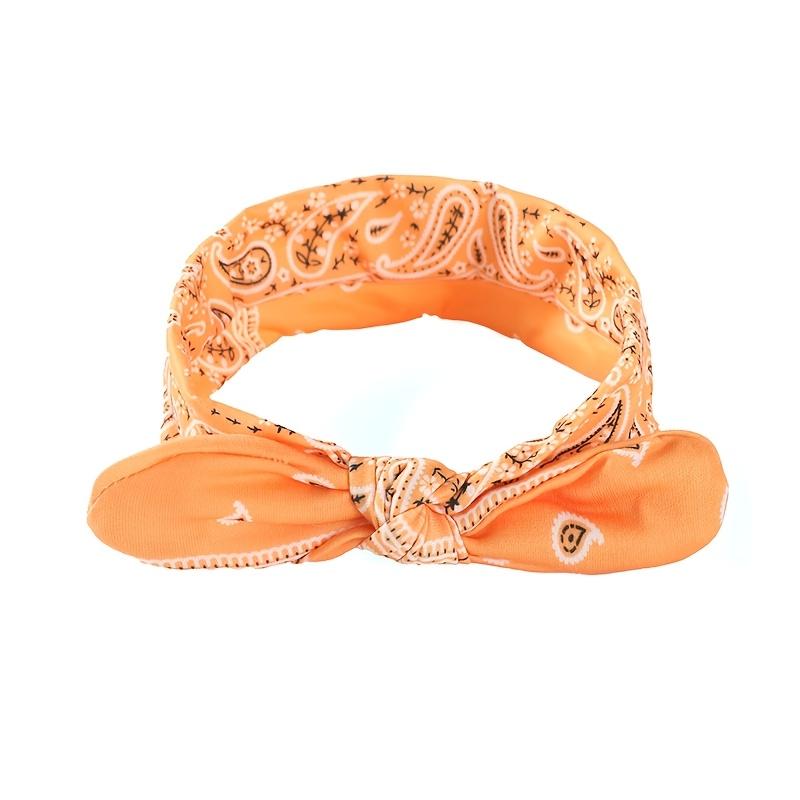 1Pc Rabbit Ear Knot Elastic Paisley Print Headband оранжевый