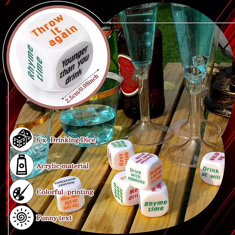 Drinking Game Dice Drop Resistant Clear Printed Commands Smooth Surface for Cocktail Party Bachelorette Trip Game Props