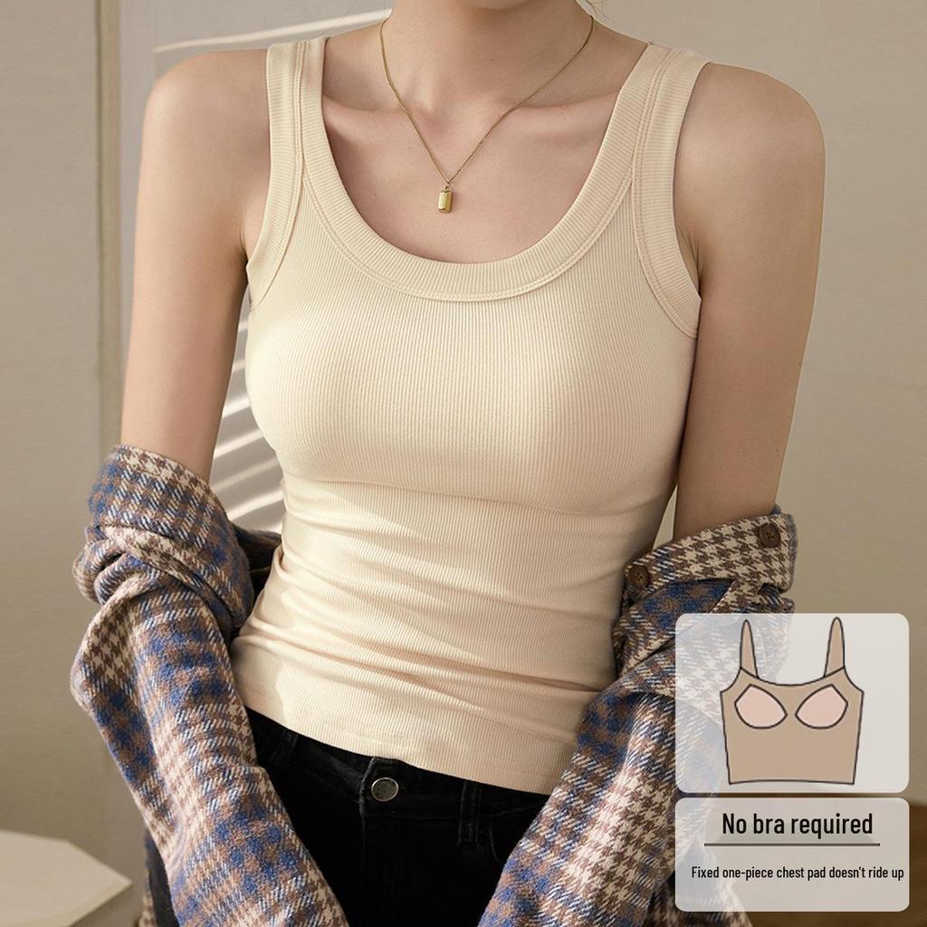High-Quality, Elastic Ribbed Cotton Concealing Tank Top for Women - Anti-Exposure & Side Fat Concealing Design