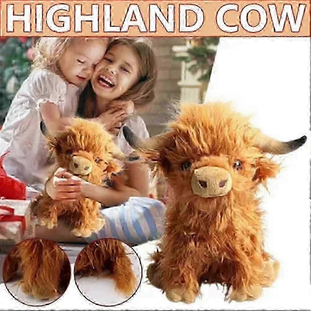 25cm Highland Cows Stuffed Animal, Scottish Cow Plush Toy, Soft Farm Cattle Plushie Doll, Christmas & Birthday Gift for Boys Girls