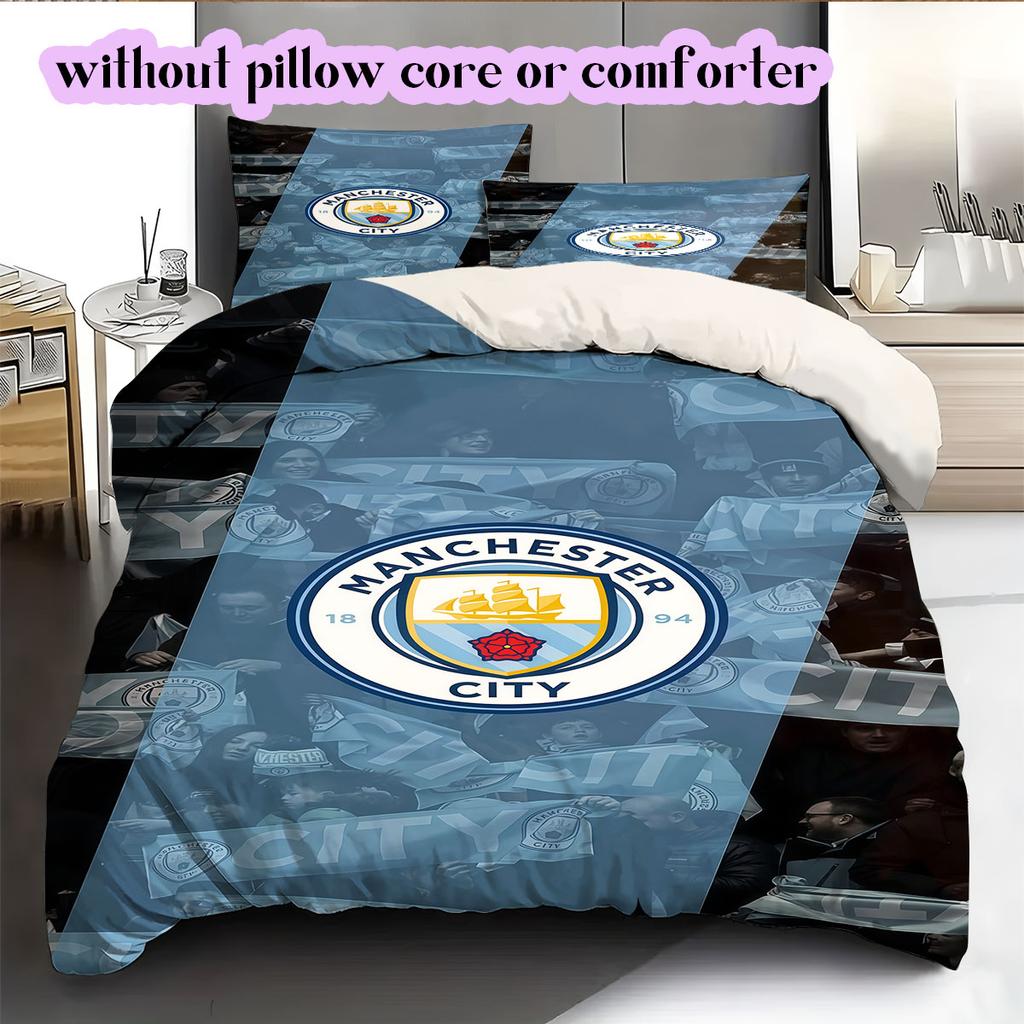 Manchester City Football Soccer Pattern Bedding,Quilt Set Quilt Cover Pillowcase Home Birthday Gift (1*duvet Cover+2*pillowcase,without Core)