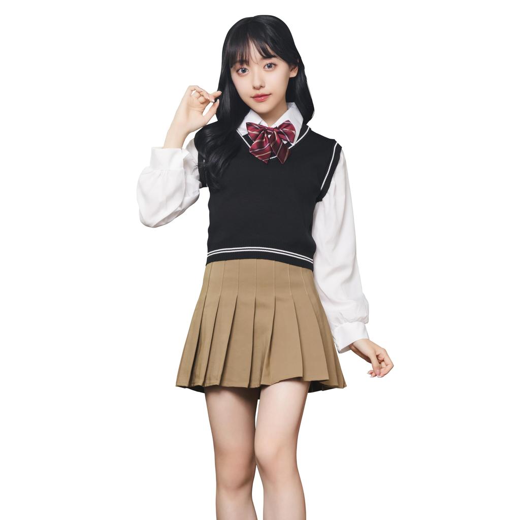 Clearstone Ulzzang Sailor Cosplay Halloween Knit Vest Black X Mocha Black Women's