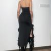 Abito Midi Sexy Senza Spalline con Volant Spacco Abito da Spiaggia Donna 2025 Estate Slim Fit Festa Femminile Vestido