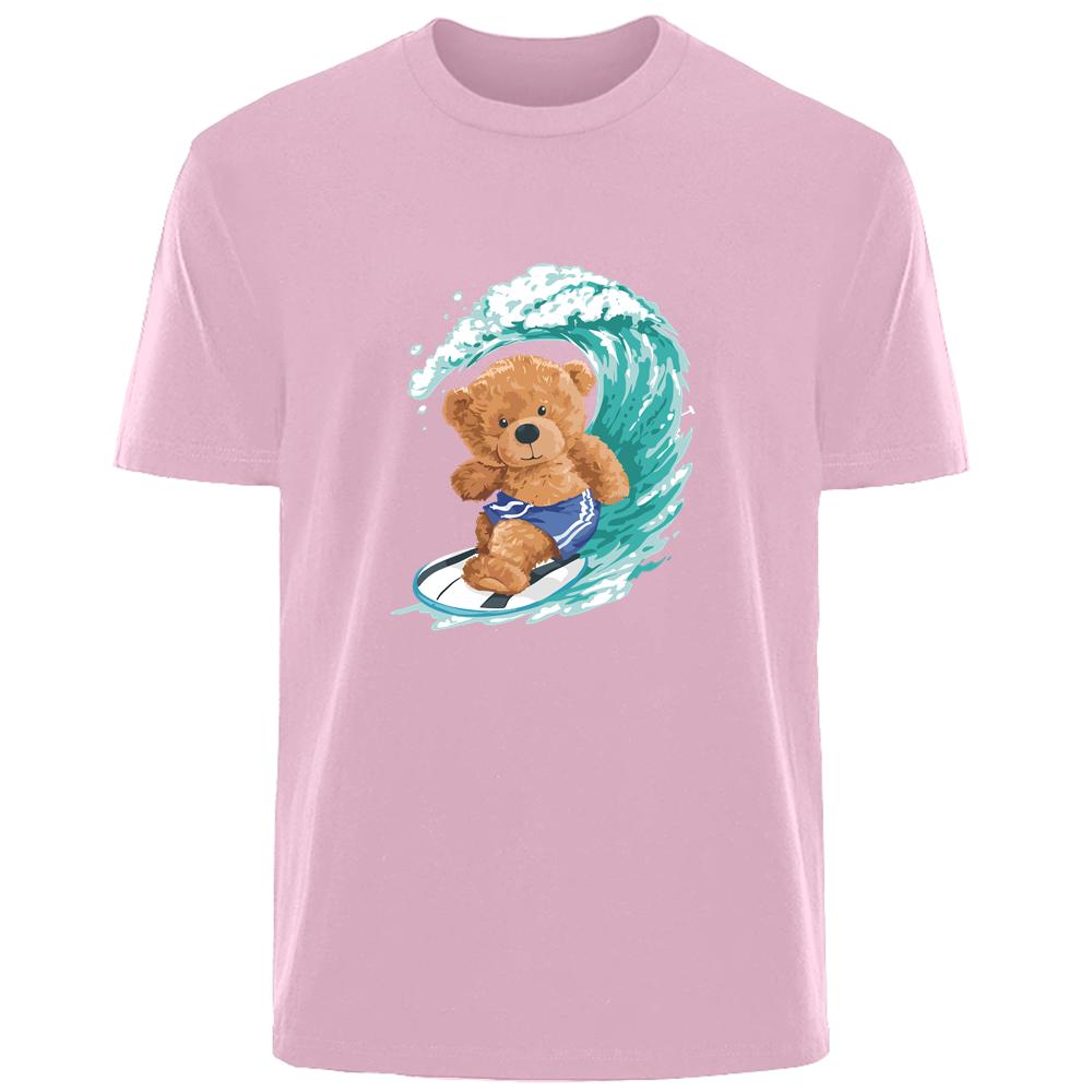 

Surf Bear Print Summer High Quality Men s 100% Cotton Breathable Sweat Absorbent T-Shirt Casual Fashion Men s Street Wear