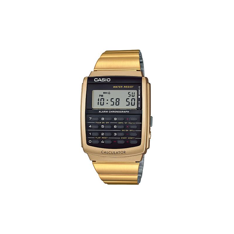 Casio YOUTH series - digital calculator, 50 meters waterproof, fashionable style, quartz movement, stainless steel ion-plated strap, CA-506G-92021 золотой
