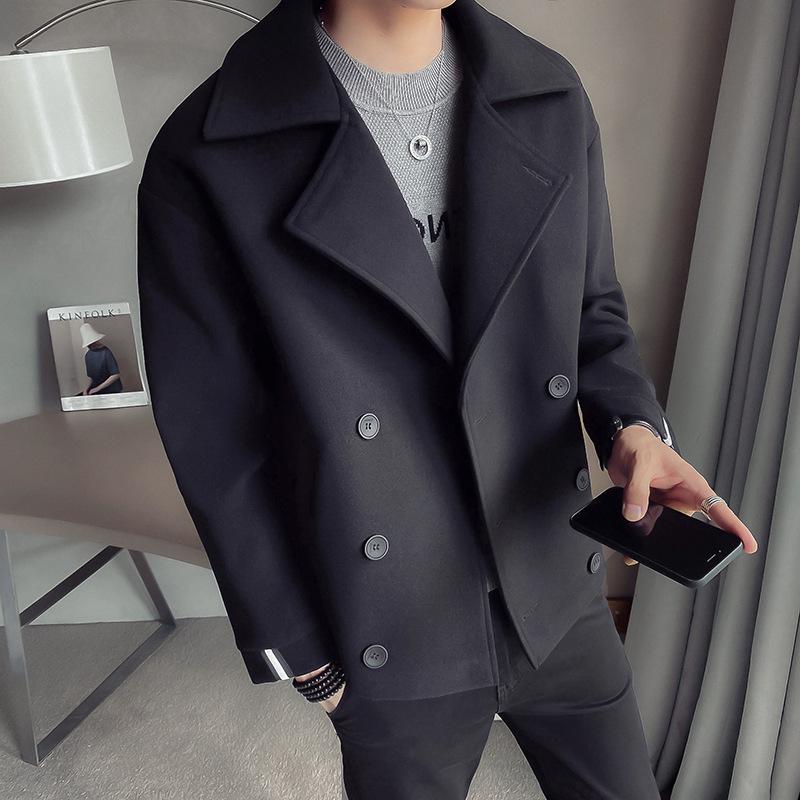 Tide Men's Short Trench Coat - Korean-Style Casual Wool for Autumn/Winter